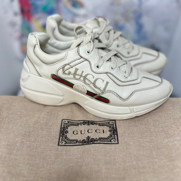 Gucci Rhyton Logo Leather Sneakers White - Picture 6 of 7